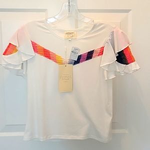 Hannah Banana Shirt, Girls Size 12, White with rainbow stripe